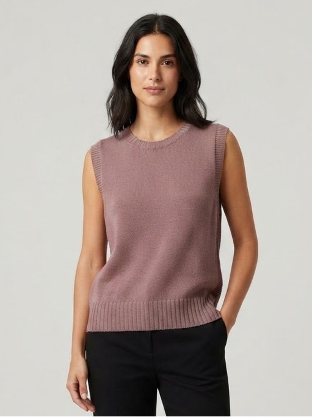 Bianco & Blu Italy Cotton Crewneck Knit Sweater Vest Dusty Mauve M